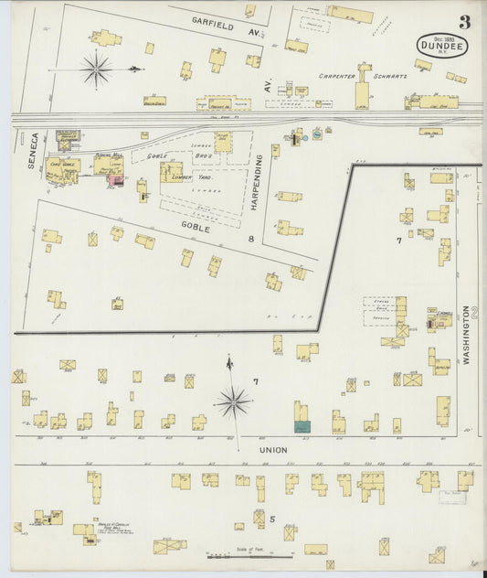 Sanborn Fire Insurance Map from Dundee, Yates County, New York (1893), Sheet #0003 - Historic Sanborn Fire Insurance Map Print, vintage old map wall art, antique decor, genealogy gift, New York New York map