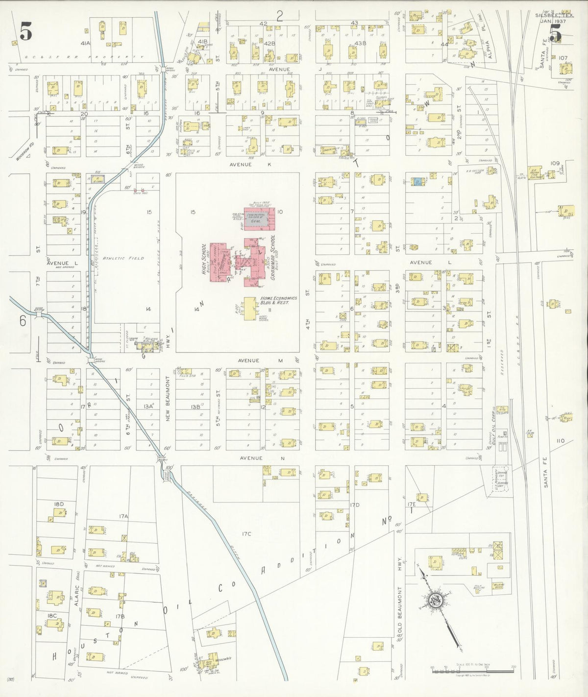 Sanborn Fire Insurance Map from Silsbee, Hardin County, Texas (1937), Sheet #0005 - Complete Map Set gallery image, historic Sanborn map, vintage wall art, Texas Texas