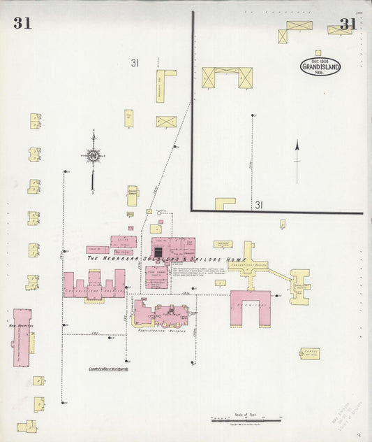 Sanborn Fire Insurance Map from Grand Island, Hall County, Nebraska (1924), Sheet #0031 - Historic Sanborn Fire Insurance Map Print, vintage old map wall art, antique decor, genealogy gift, Nebraska Nebraska map