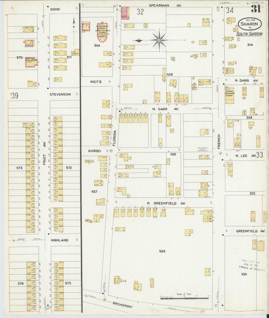 Sanborn Fire Insurance Map from Sharon, Mercer County, Pennsylvania (1908), Sheet #0031 - Historic Sanborn Fire Insurance Map Print, vintage old map wall art, antique decor, genealogy gift, Pennsylvania Pennsylvania map