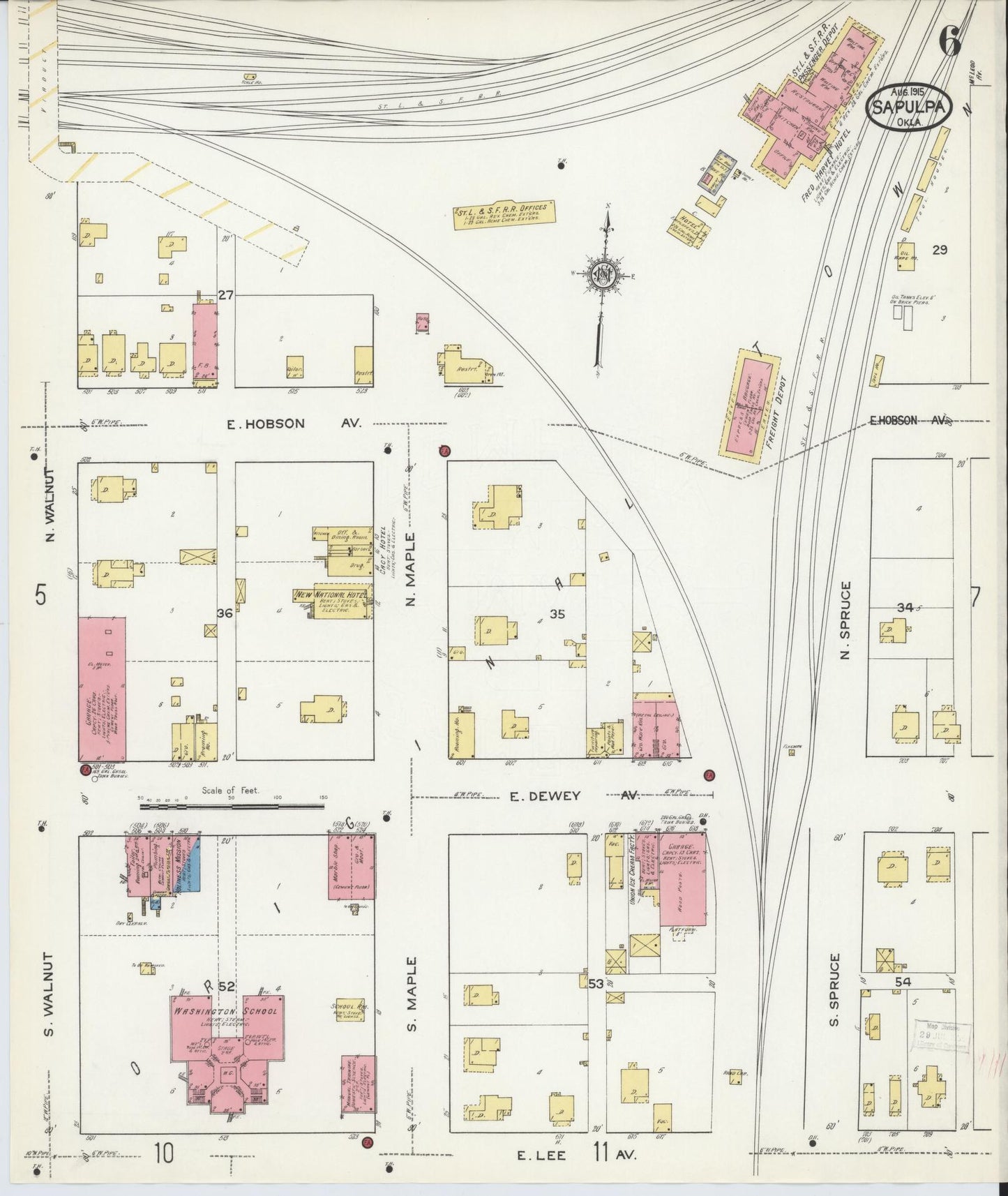 Sanborn Fire Insurance Map from Sapulpa, Creek County, Oklahoma (1915), Sheet #0006 - Complete Map Set gallery image, historic Sanborn map, vintage wall art, Oklahoma Oklahoma