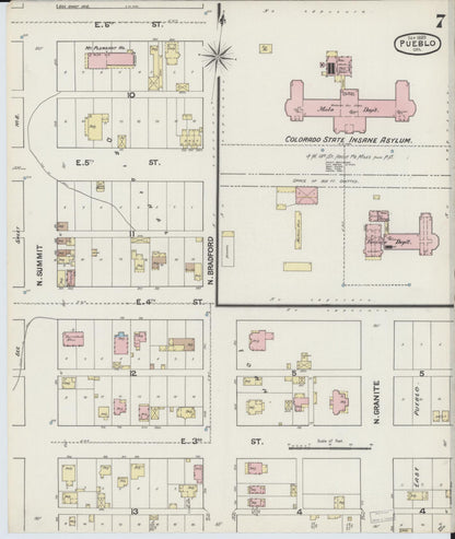 Sanborn Fire Insurance Map from Pueblo, Pueblo County, Colorado (1889), Sheet #0007 - Complete Map Set gallery image, historic Sanborn map, vintage wall art, Colorado Colorado