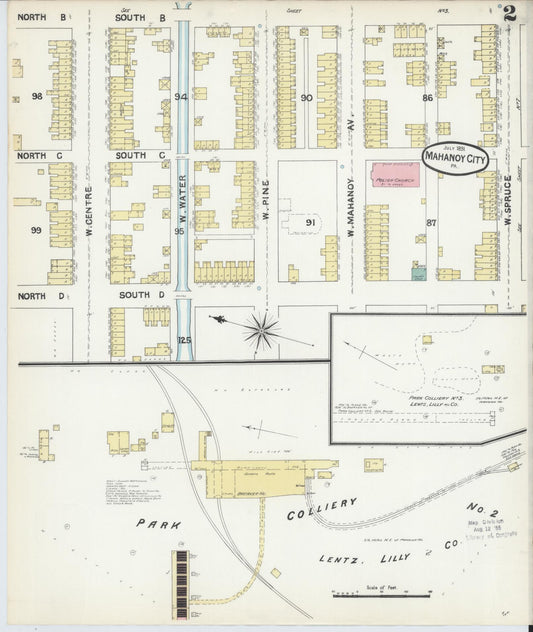 Sanborn Fire Insurance Map from Mahanoy City, Schuylkill County, Pennsylvania (1891), Sheet #0002 - Historic Sanborn Fire Insurance Map Print, vintage old map wall art, antique decor, genealogy gift, Pennsylvania Pennsylvania map