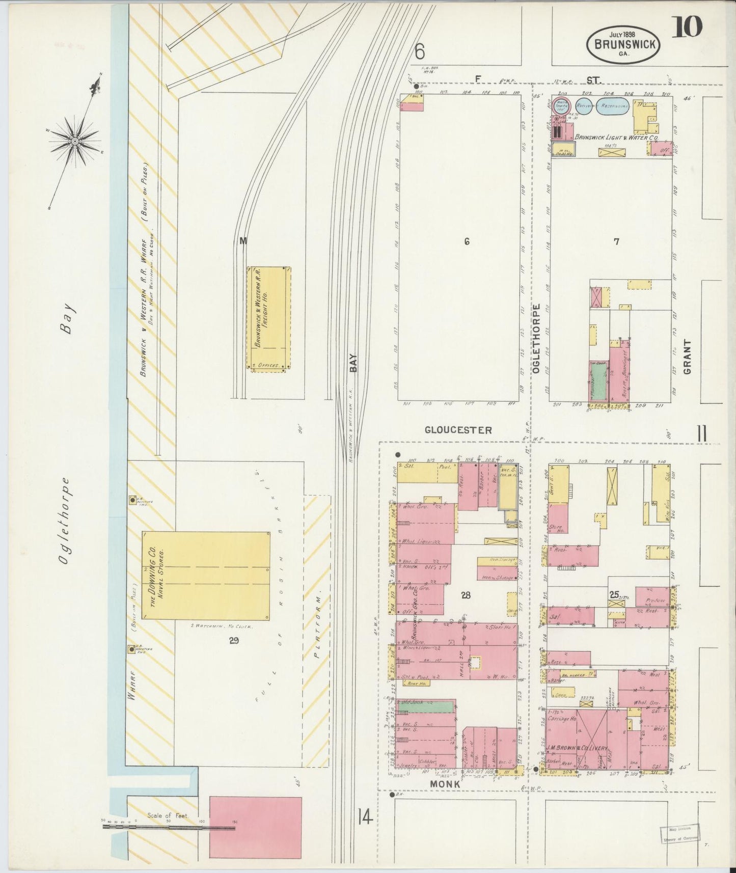 Sanborn Fire Insurance Map from Brunswick, Glynn County, Georgia (1898), Sheet #0010 - Complete Map Set gallery image, historic Sanborn map, vintage wall art, Georgia Georgia
