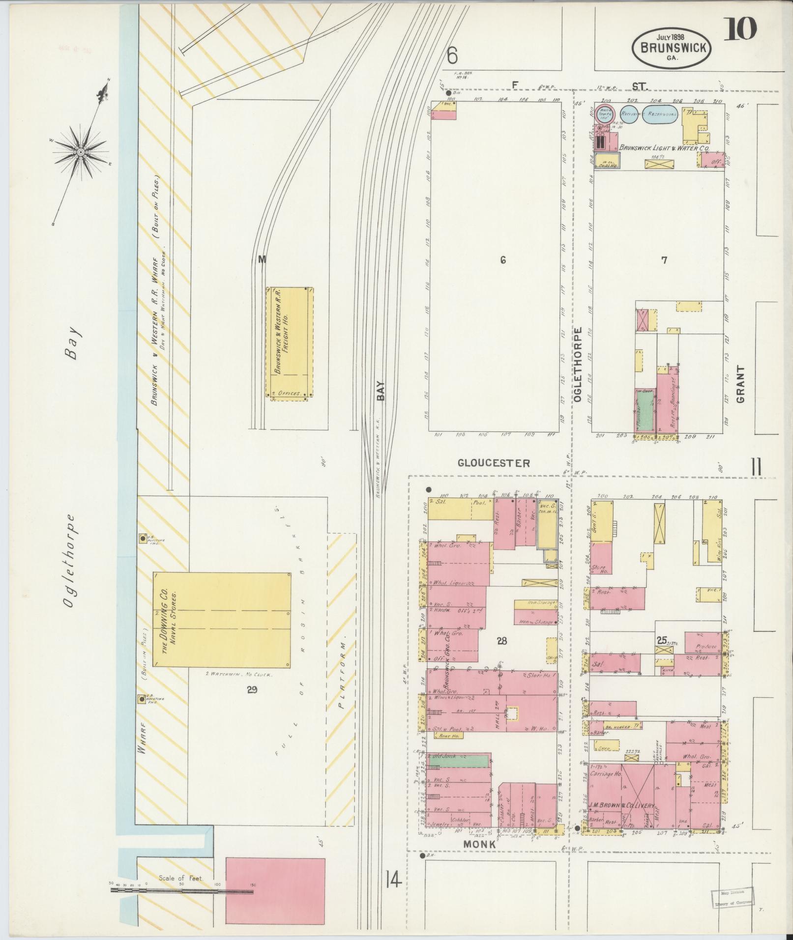 Sanborn Fire Insurance Map from Brunswick, Glynn County, Georgia (1898), Sheet #0010 - Complete Map Set gallery image, historic Sanborn map, vintage wall art, Georgia Georgia