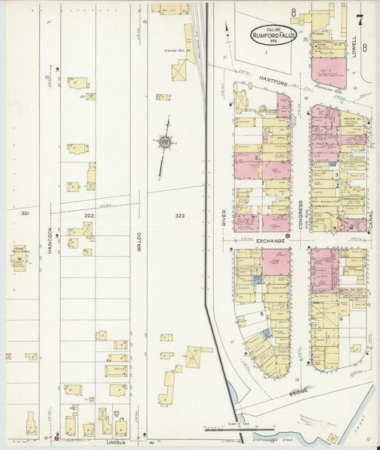 Sanborn Fire Insurance Map from Rumford Falls, Oxford County, Maine (1912), Sheet #0007 - Historic Sanborn Fire Insurance Map Print, vintage old map wall art, antique decor, genealogy gift, Maine Maine map