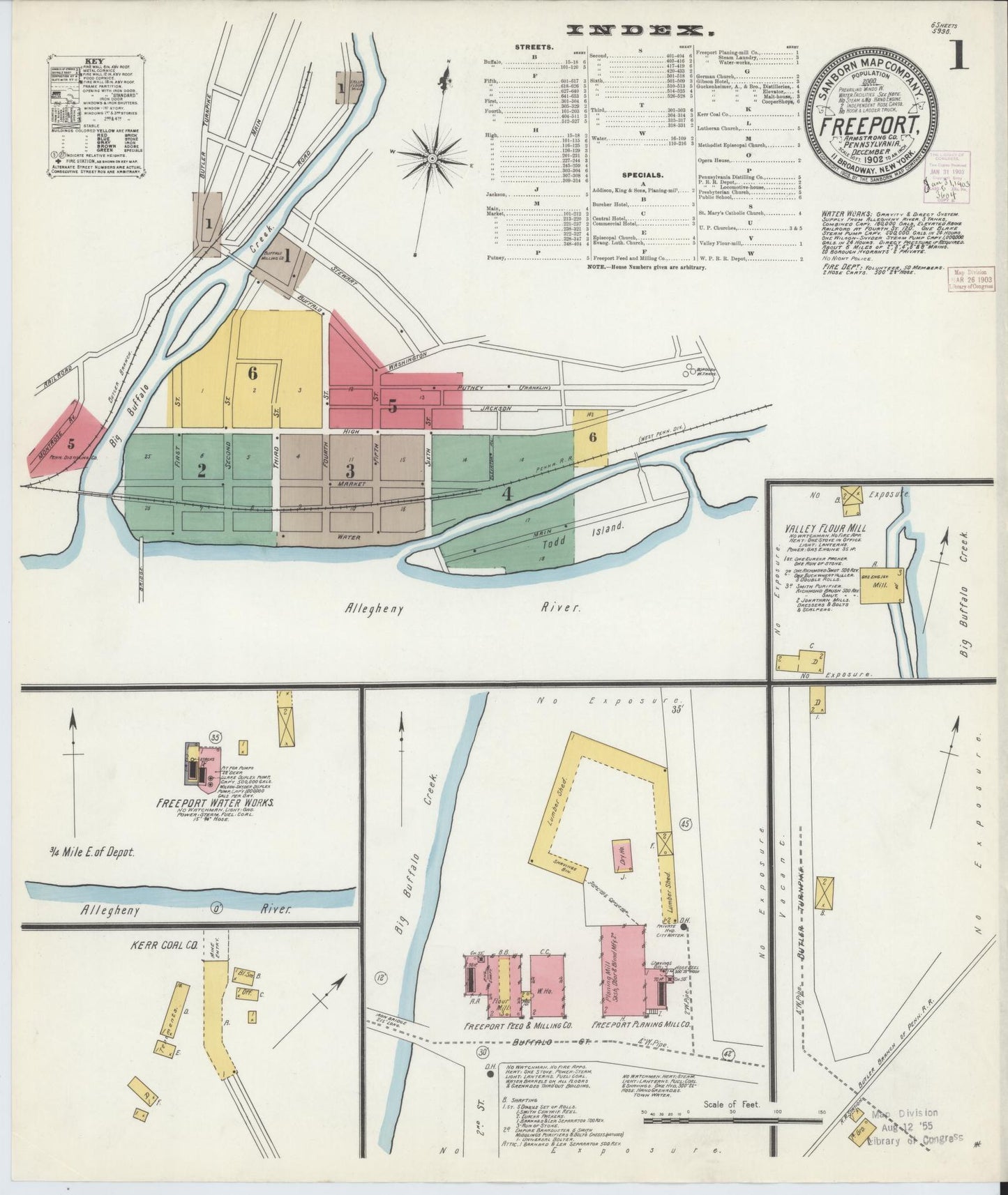 Sanborn Fire Insurance Map from Freeport, Armstrong County, Pennsylvania (1902), Sheet #0001 - Historic Sanborn Fire Insurance Map Print, vintage old map wall art, antique decor, genealogy gift, Pennsylvania Pennsylvania map