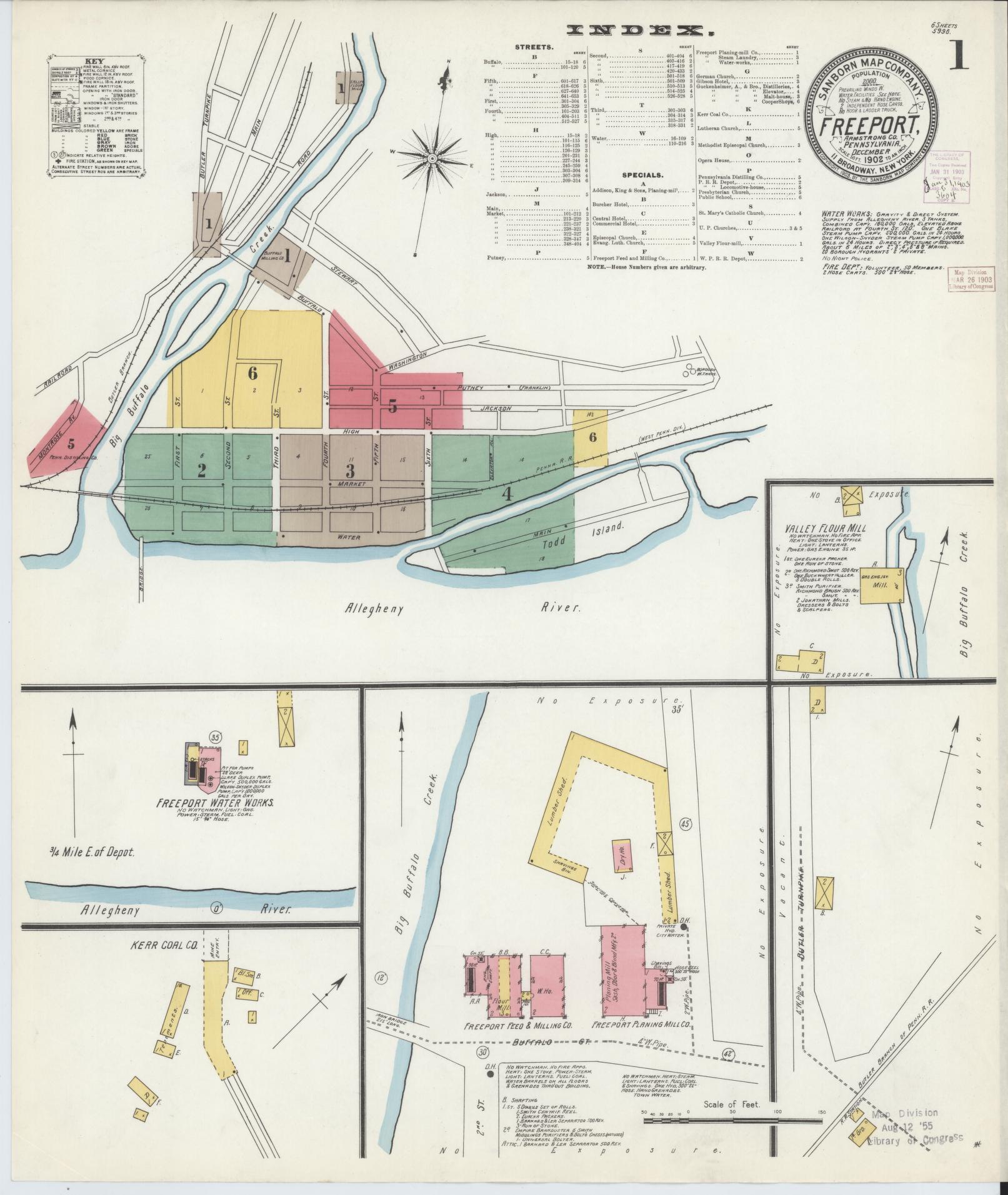 Sanborn Fire Insurance Map from Freeport, Armstrong County, Pennsylvania (1902), Sheet #0001 - Historic Sanborn Fire Insurance Map Print, vintage old map wall art, antique decor, genealogy gift, Pennsylvania Pennsylvania map