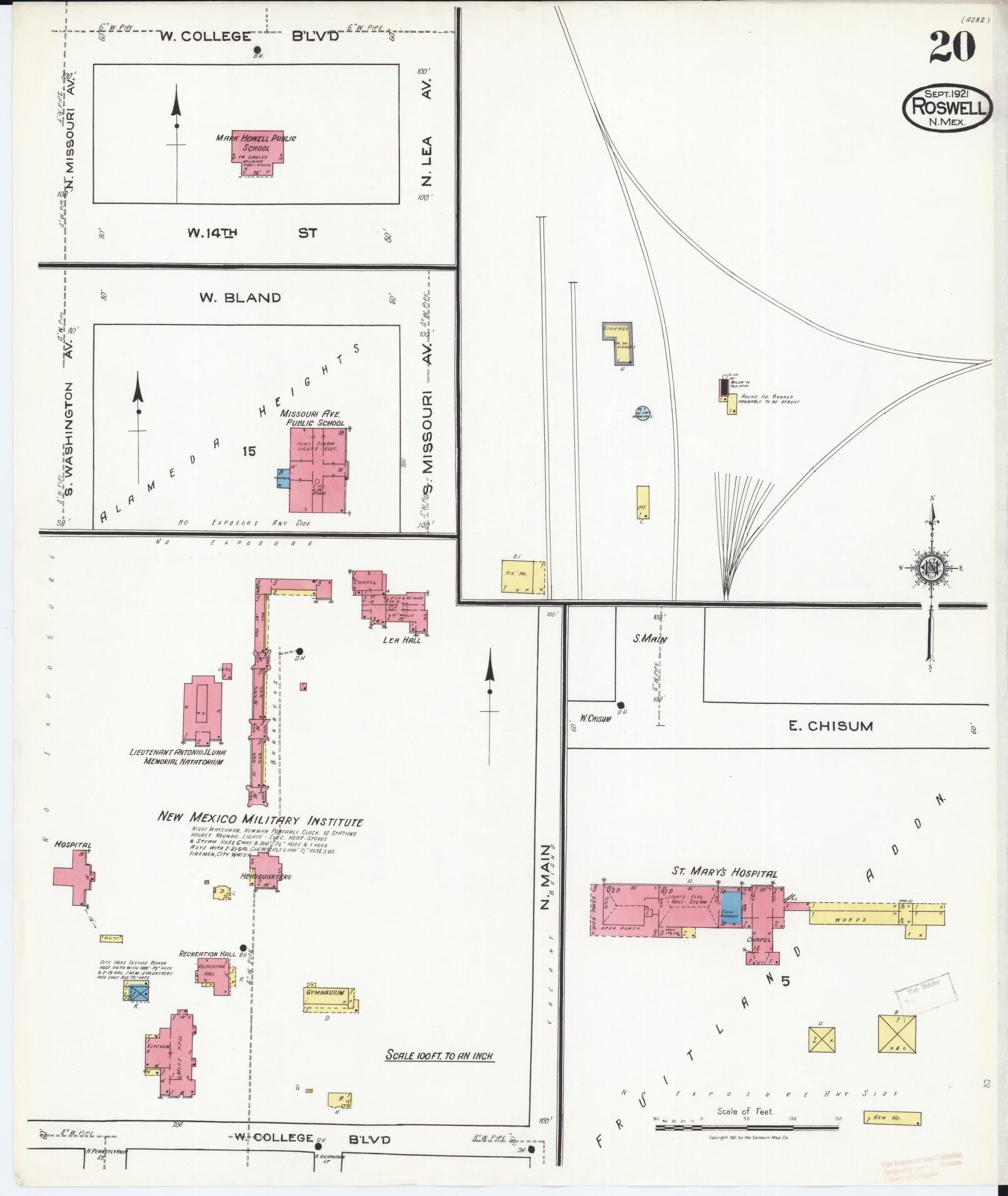 Sanborn Fire Insurance Map from Roswell, Chaves County, New Mexico (1921), Sheet #0020 - Complete Map Set gallery image, historic Sanborn map, vintage wall art, New Mexico New Mexico