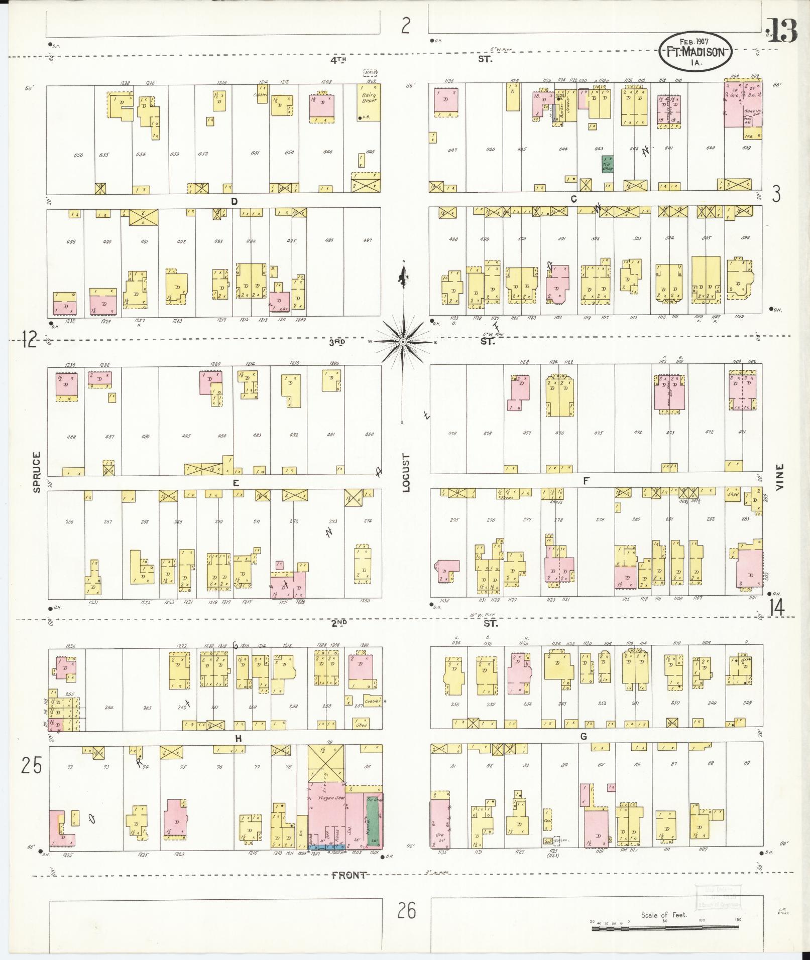 Sanborn Fire Insurance Map from Fort Madison, Lee County, Iowa (1907), Sheet #0013 - Historic Sanborn Fire Insurance Map Print
