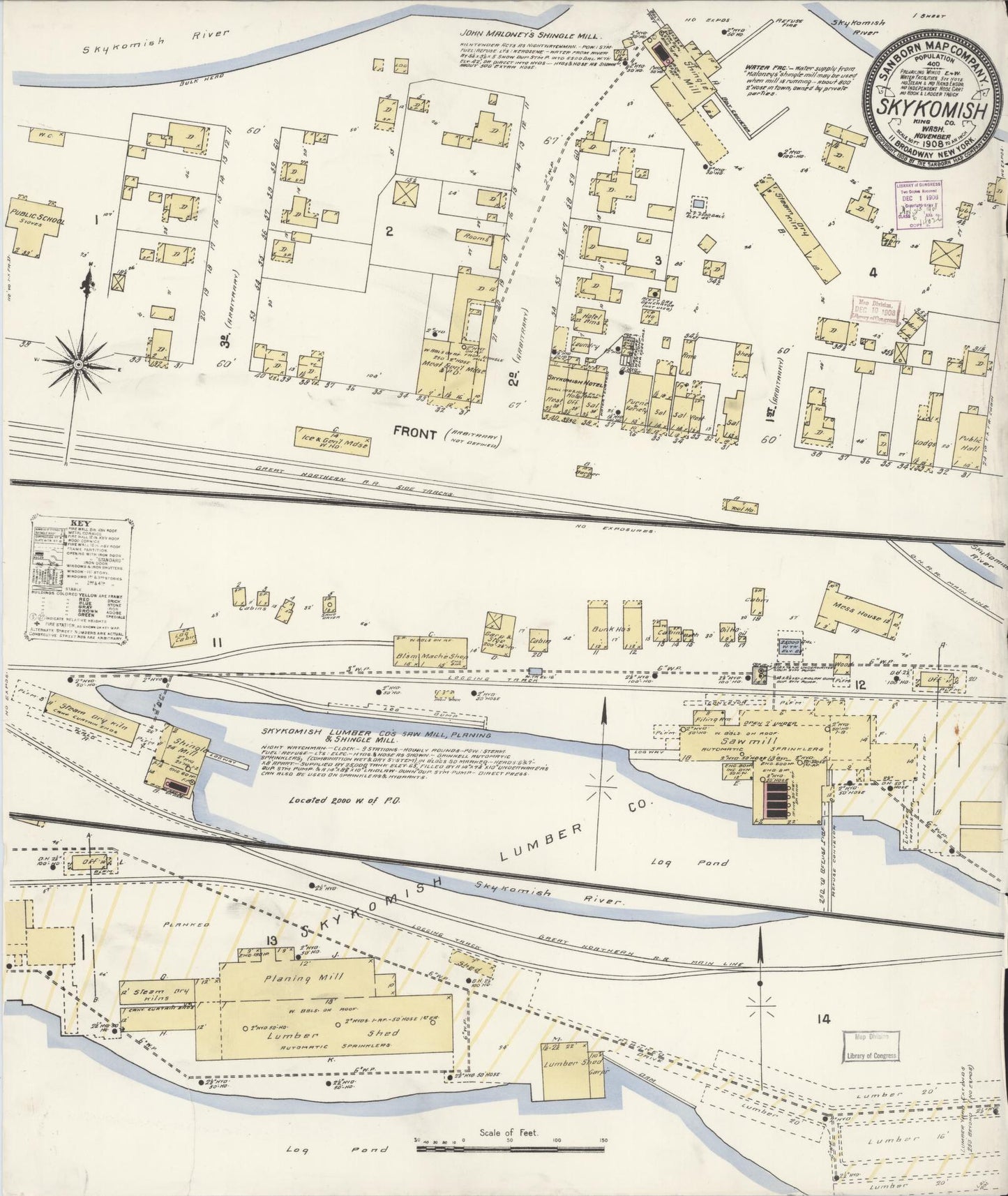 Sanborn Fire Insurance Map from Skykomish, King County, Washington (1908), Sheet #0001 - Historic Sanborn Fire Insurance Map Print, vintage old map wall art, antique decor, genealogy gift, Washington Washington map