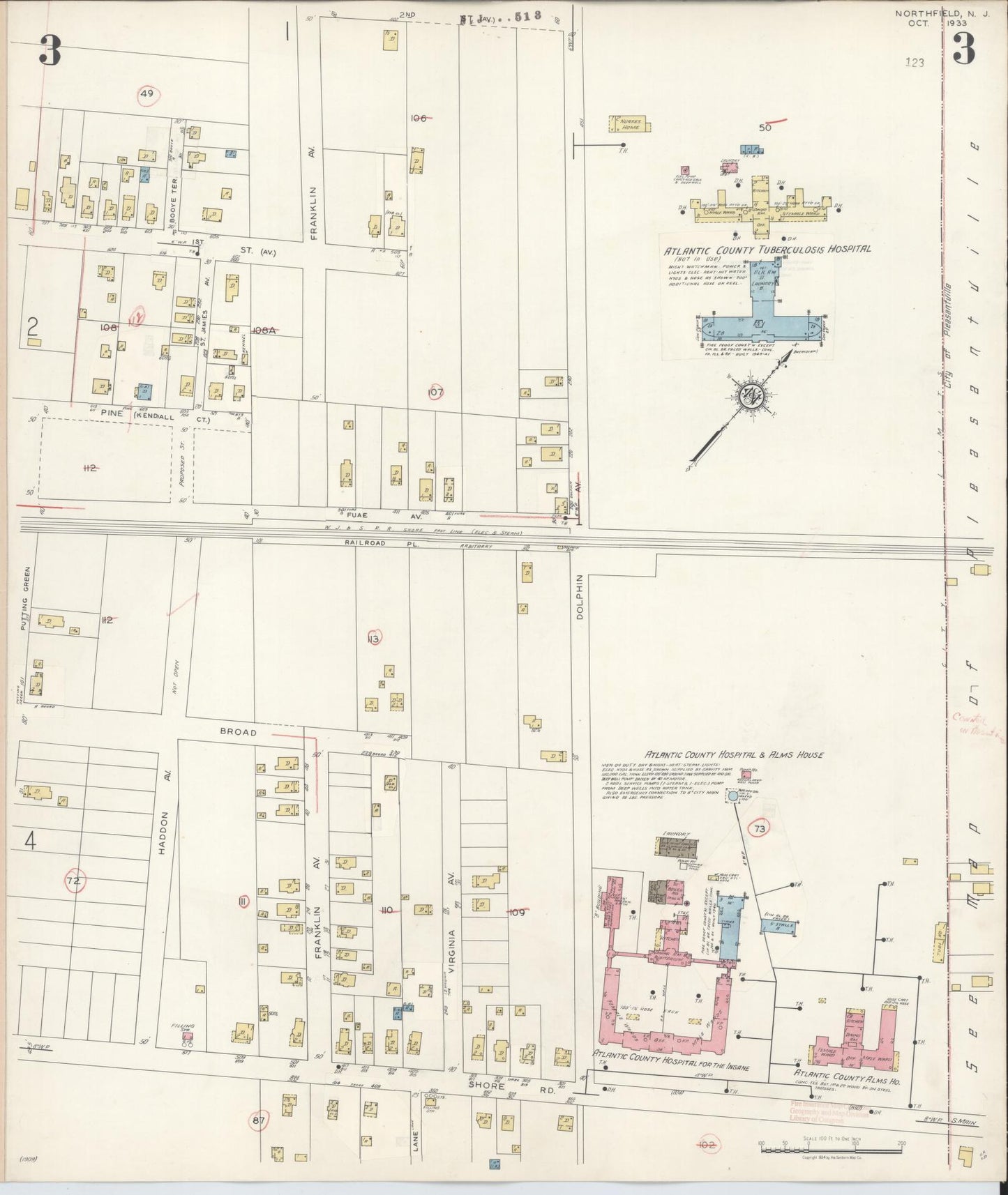 Sanborn Fire Insurance Map from Northfield, Atlantic County, New Jersey (1942), Sheet #0003 - Complete Map Set gallery image, historic Sanborn map, vintage wall art, New Jersey New Jersey