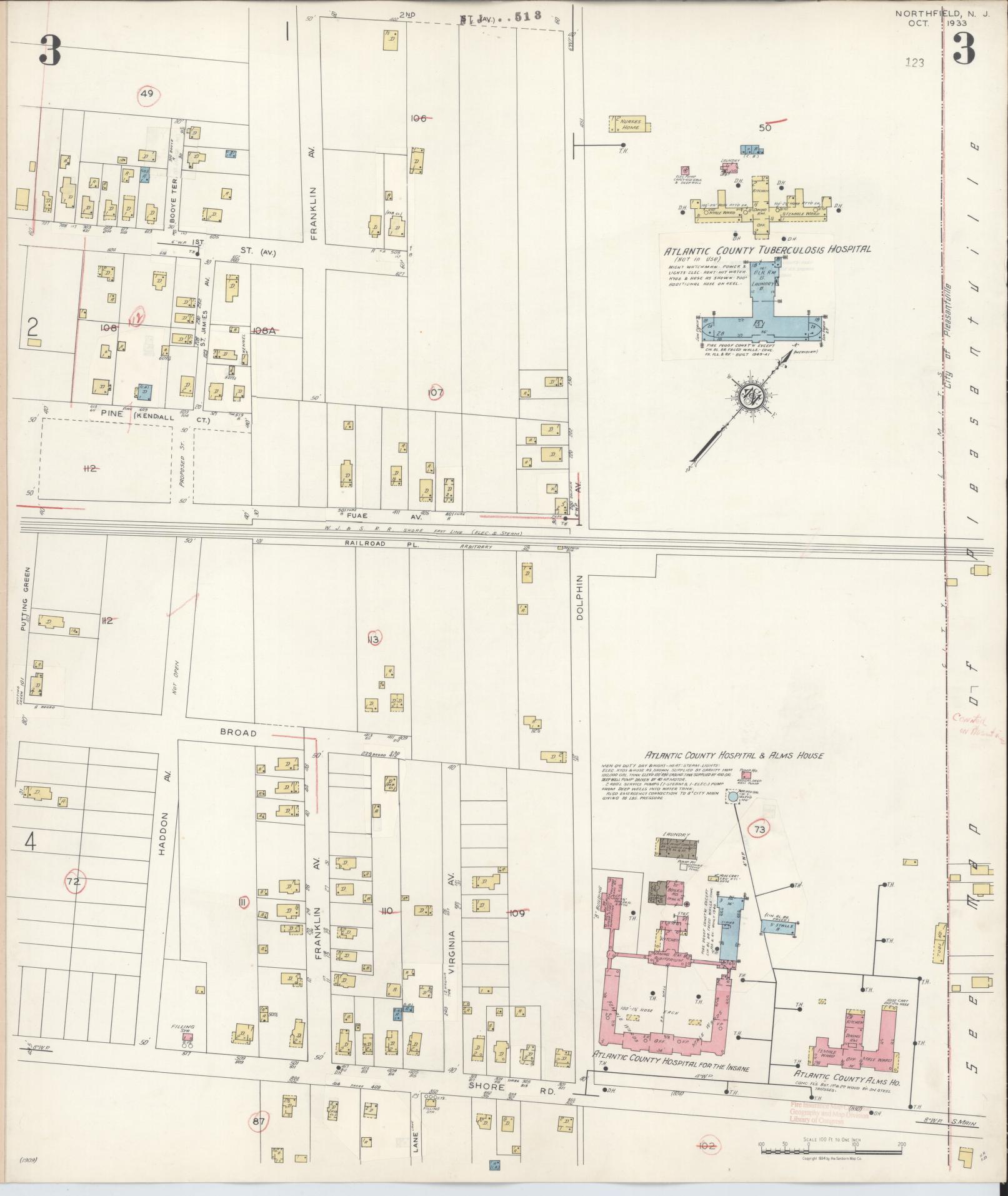 Sanborn Fire Insurance Map from Northfield, Atlantic County, New Jersey (1942), Sheet #0003 - Complete Map Set gallery image, historic Sanborn map, vintage wall art, New Jersey New Jersey