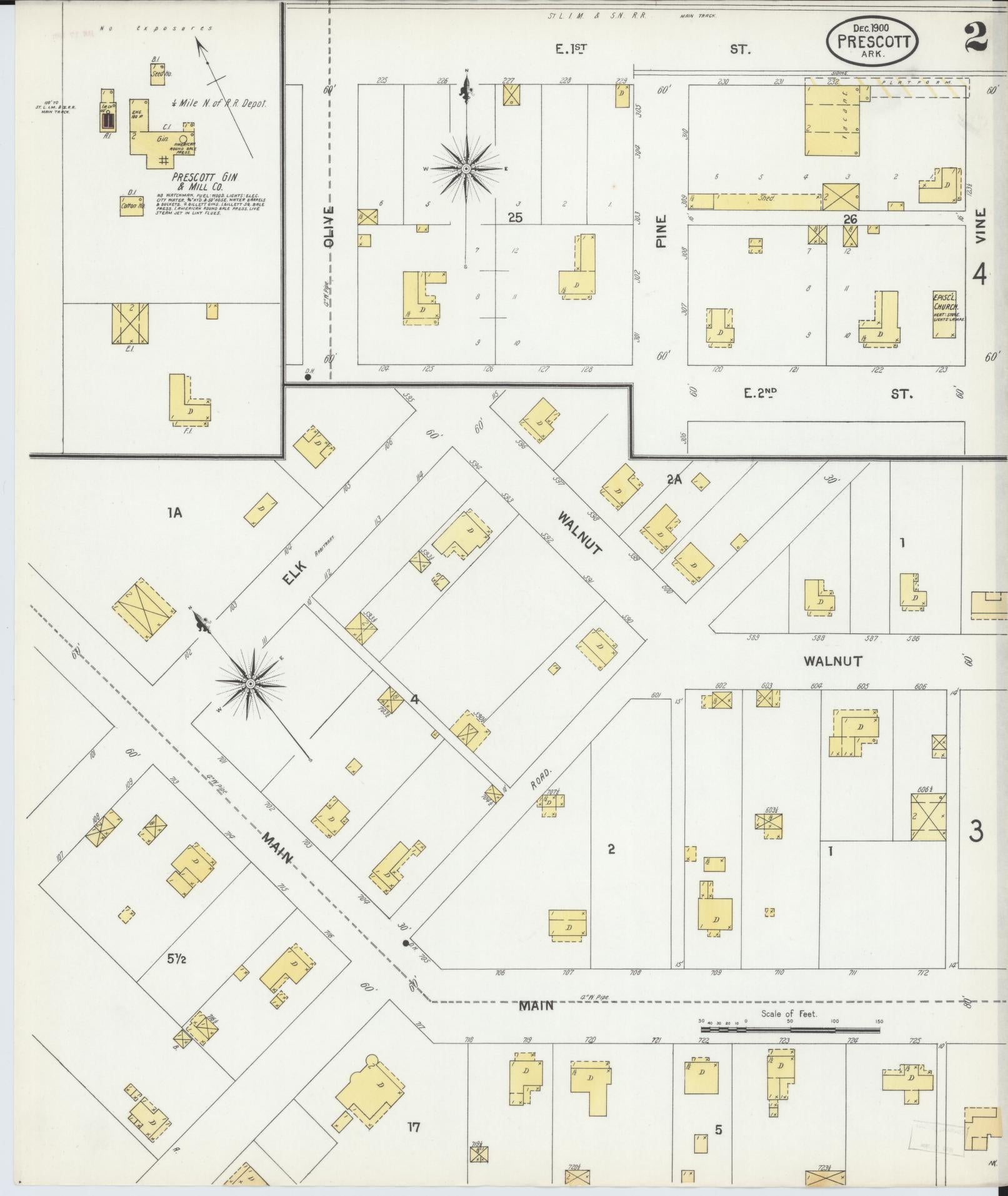 Sanborn Fire Insurance Map from Prescott, Nevada County, Arkansas (1900), Sheet #0002 - Complete Map Set gallery image, historic Sanborn map, vintage wall art, Arkansas Arkansas