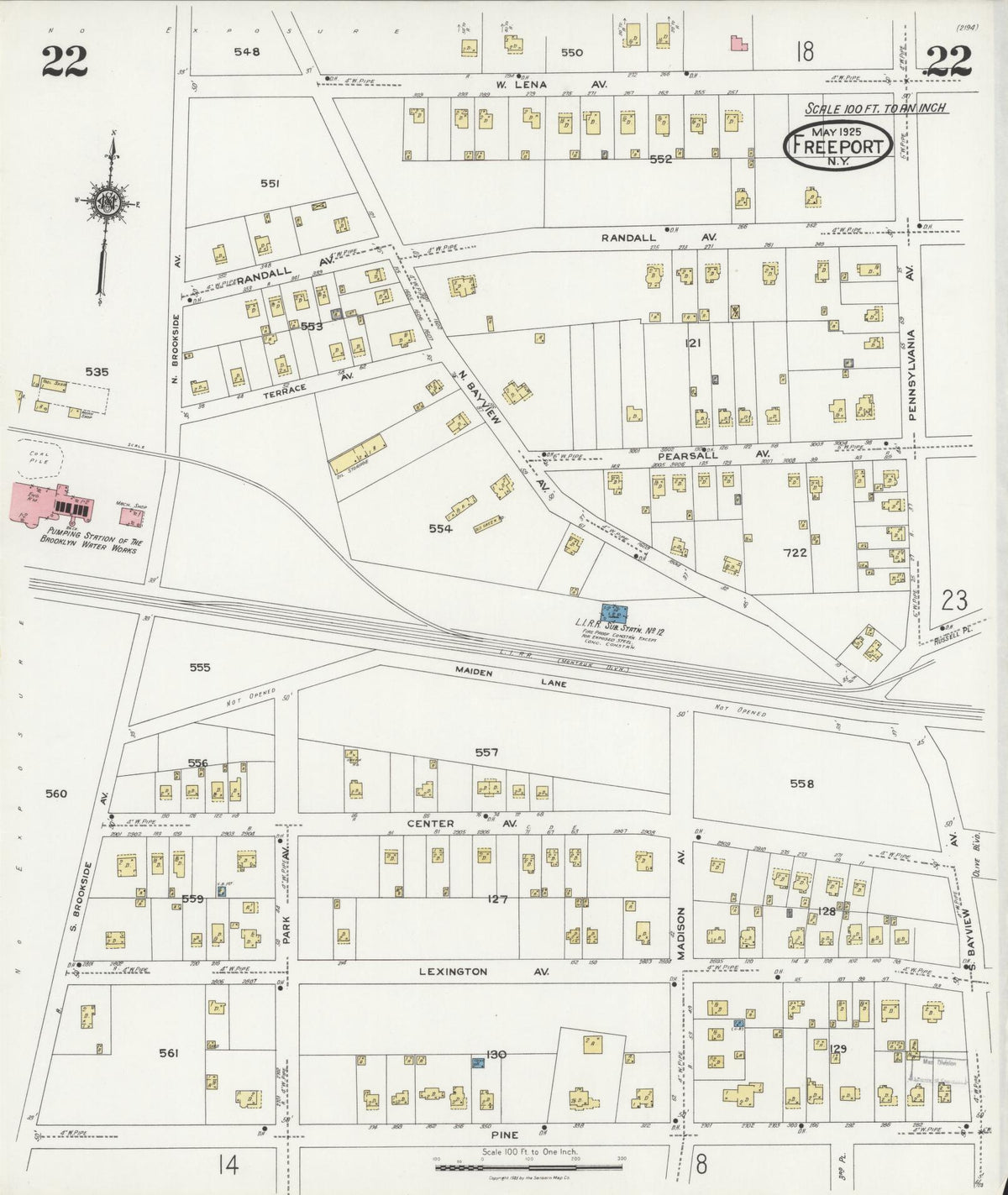 Sanborn Fire Insurance Map from Freeport, Nassau County, New York (1925), Sheet #0022 - Complete Map Set gallery image, historic Sanborn map, vintage wall art, New York New York