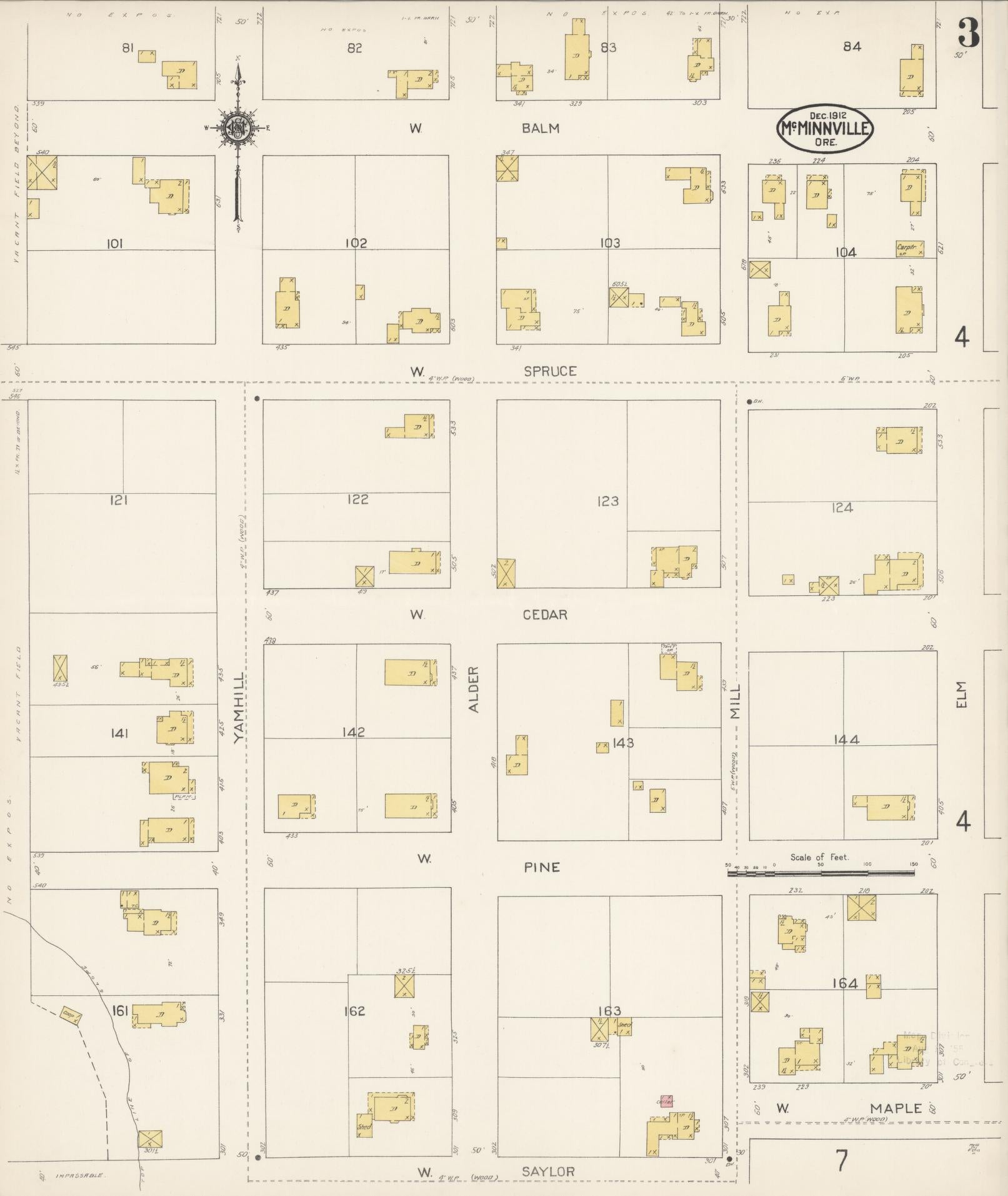 Sanborn Fire Insurance Map from McMinnville, Yamhill County, Oregon (1912), Sheet #0003 - Complete Map Set gallery image, historic Sanborn map, vintage wall art, Oregon Oregon