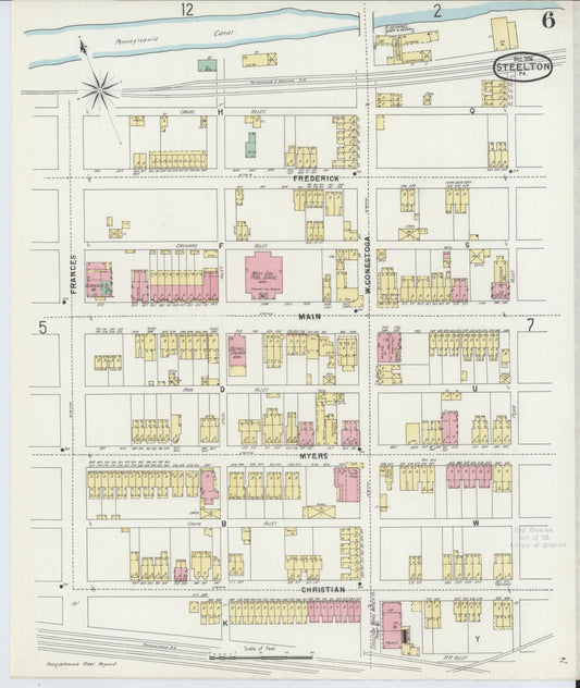 Sanborn Fire Insurance Map from Steelton, Dauphin County, Pennsylvania (1896), Sheet #0006 - Historic Sanborn Fire Insurance Map Print, vintage old map wall art, antique decor, genealogy gift, Pennsylvania Pennsylvania map