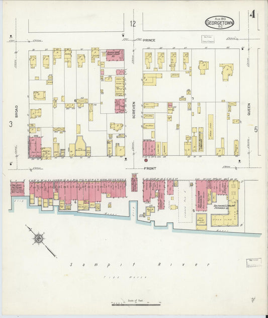 Sanborn Fire Insurance Map from Georgetown, Georgetown County, South Carolina (1913), Sheet #0004 - Historic Sanborn Fire Insurance Map Print, vintage old map wall art, antique decor, genealogy gift, South Carolina South Carolina map
