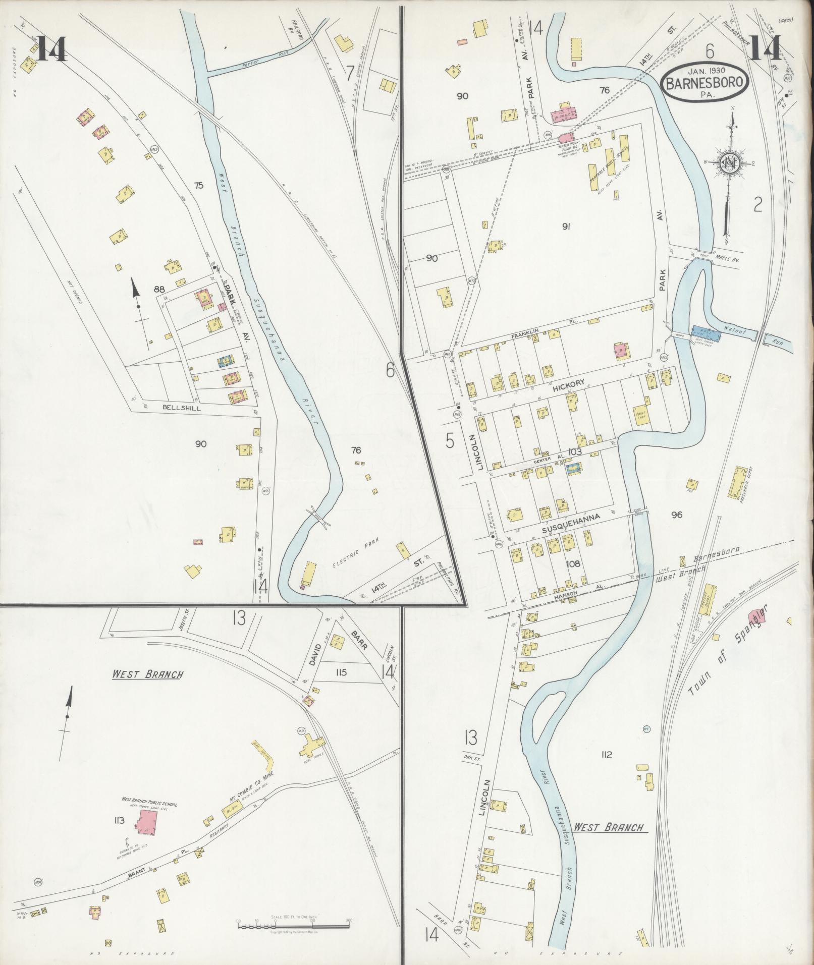 Sanborn Fire Insurance Map from Barnesboro, Cambria County, Pennsylvania (1930), Sheet #0014 - Complete Map Set gallery image, historic Sanborn map, vintage wall art, Pennsylvania Pennsylvania