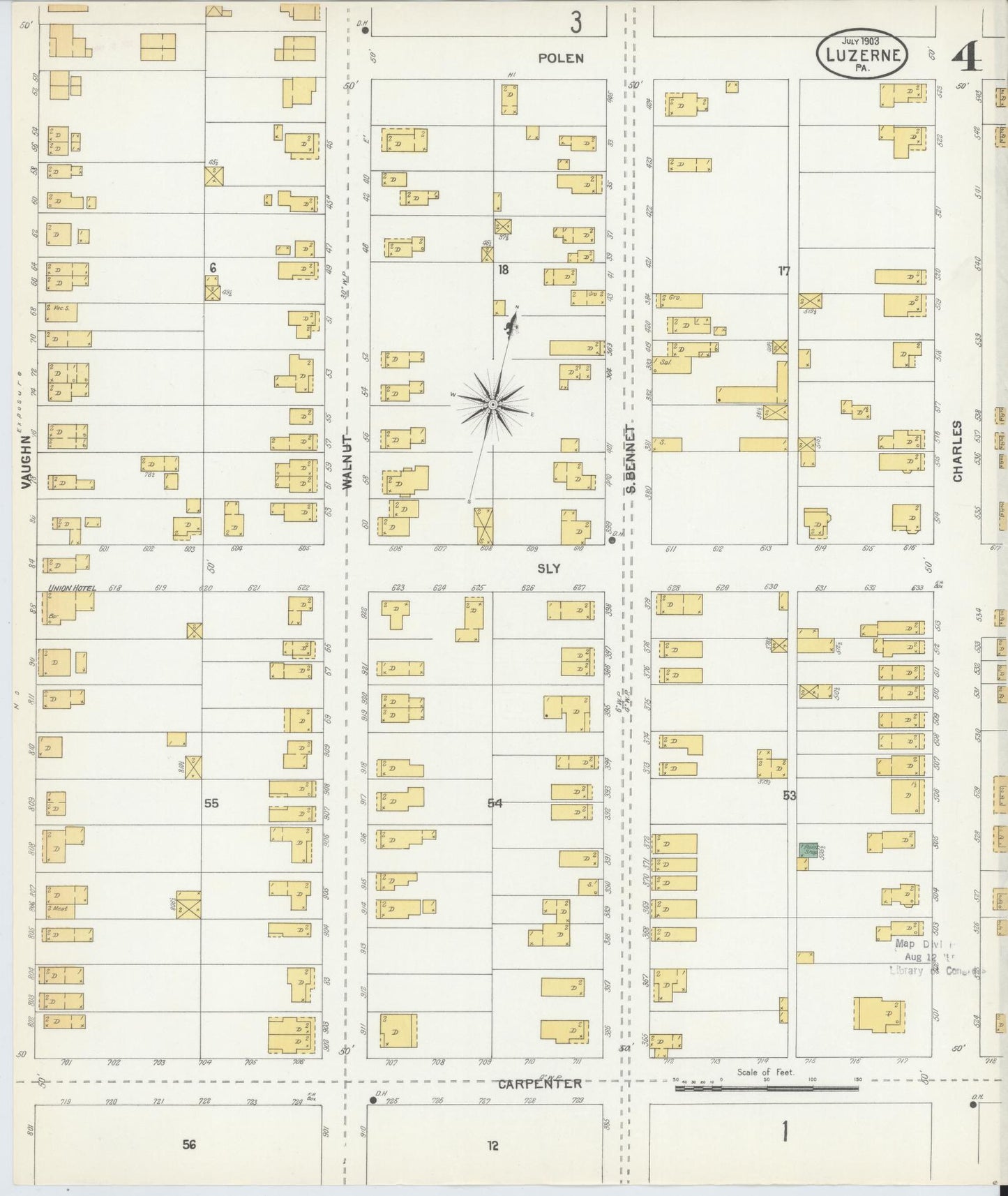 Sanborn Fire Insurance Map from Luzerne, Luzerne County, Pennsylvania (1903), Sheet #0004 - Complete Map Set gallery image, historic Sanborn map, vintage wall art, Pennsylvania Pennsylvania