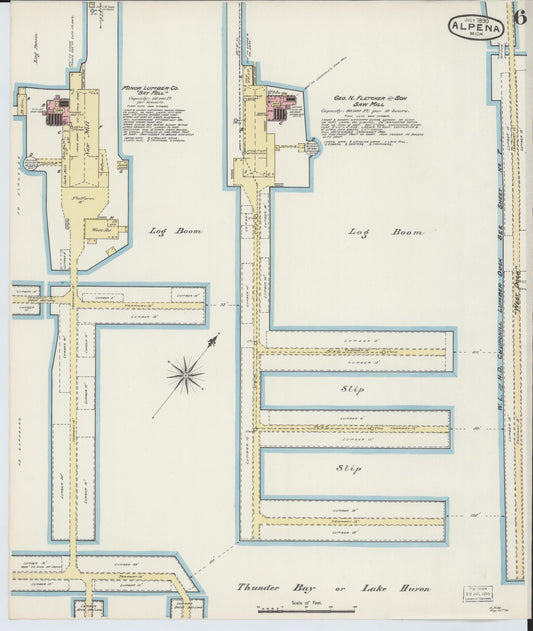 Sanborn Fire Insurance Map from Alpena, Alpena County, Michigan (1890), Sheet #0006 - Historic Sanborn Fire Insurance Map Print, vintage old map wall art, antique decor, genealogy gift, Michigan Michigan map