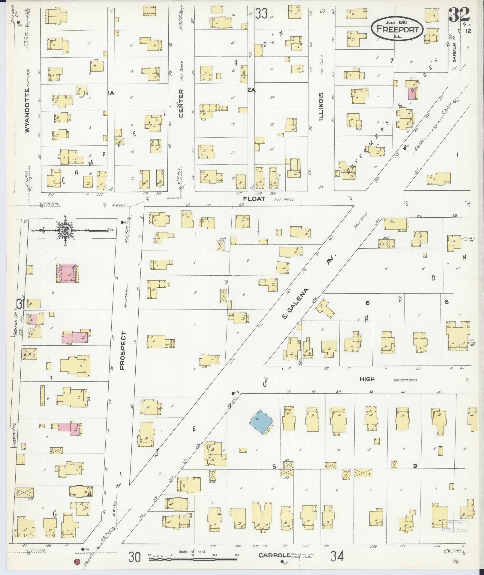 Sanborn Fire Insurance Map from Freeport, Stephenson County, Illinois (1910), Sheet #0032 - Historic Sanborn Fire Insurance Map Print, vintage old map wall art, antique decor, genealogy gift, Illinois Illinois map