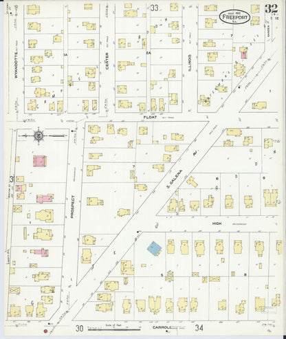 Sanborn Fire Insurance Map from Freeport, Stephenson County, Illinois (1910), Sheet #0032 - Historic Sanborn Fire Insurance Map Print, vintage old map wall art, antique decor, genealogy gift, Illinois Illinois map