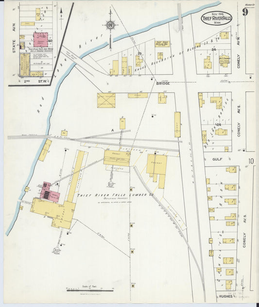 Sanborn Fire Insurance Map from Thief River Falls, Pennington County, Minnesota (1916), Sheet #0009 - Historic Sanborn Fire Insurance Map Print, vintage old map wall art, antique decor, genealogy gift, Minnesota Minnesota map