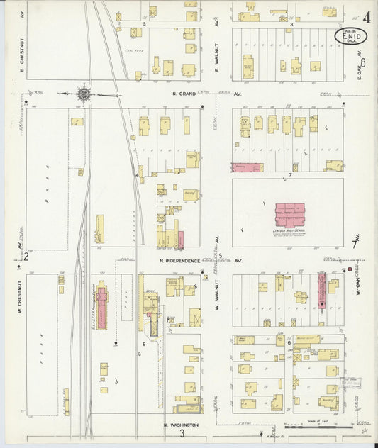 Sanborn Fire Insurance Map from Enid, Garfield County, Oklahoma (1911), Sheet #0004 - Historic Sanborn Fire Insurance Map Print, vintage old map wall art, antique decor, genealogy gift, Oklahoma Oklahoma map