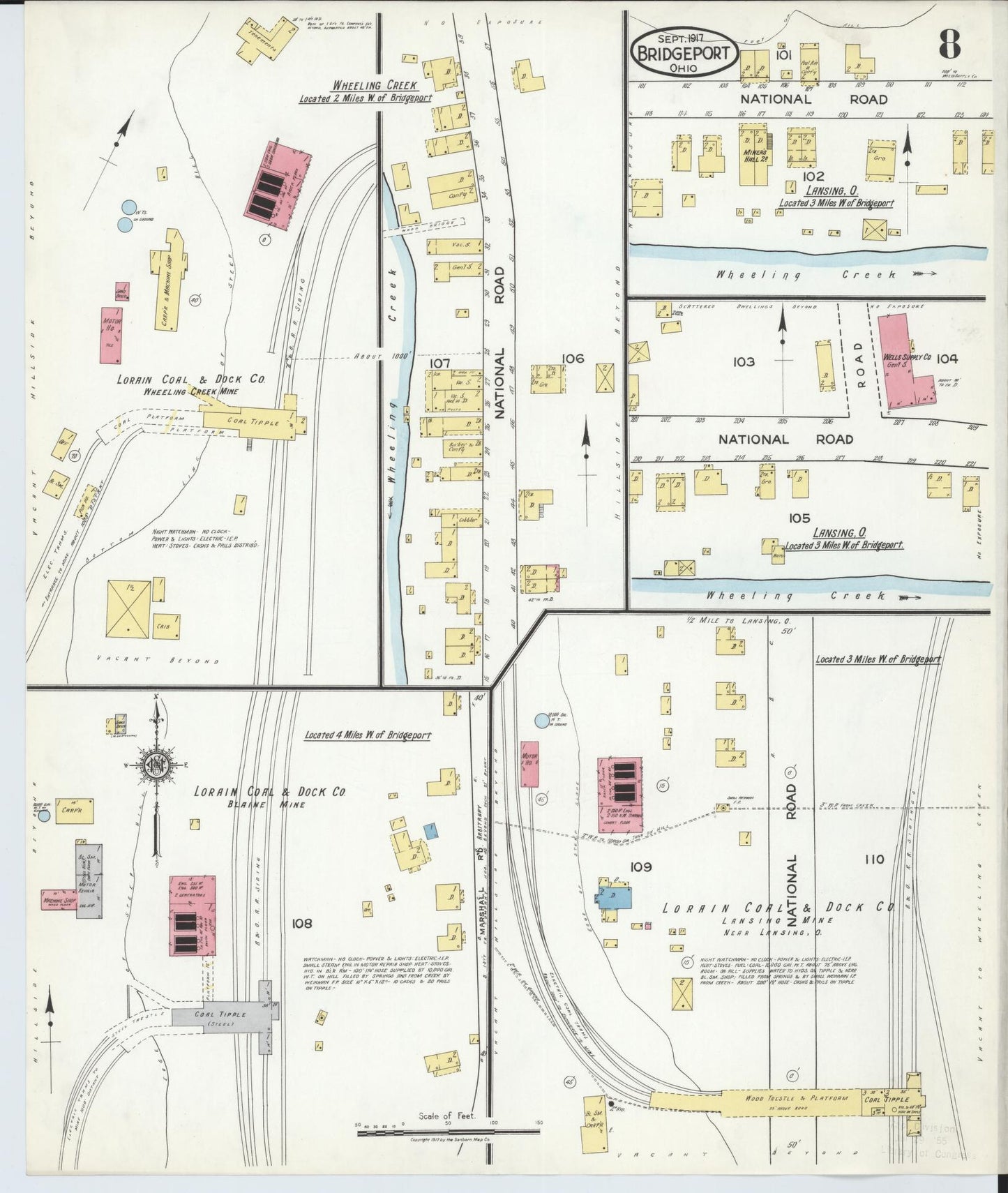 Sanborn Fire Insurance Map from Bridgeport, Belmont County, Ohio (1917), Sheet #0008 - Complete Map Set gallery image, historic Sanborn map, vintage wall art, Ohio Ohio