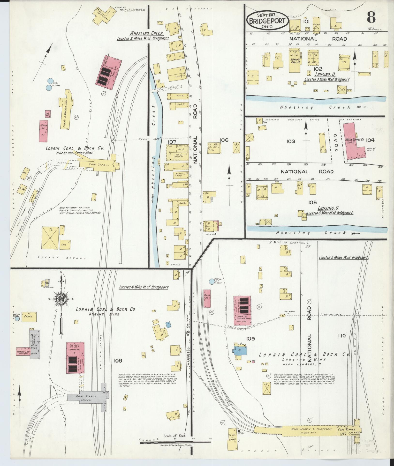 Sanborn Fire Insurance Map from Bridgeport, Belmont County, Ohio (1917), Sheet #0008 - Complete Map Set gallery image, historic Sanborn map, vintage wall art, Ohio Ohio