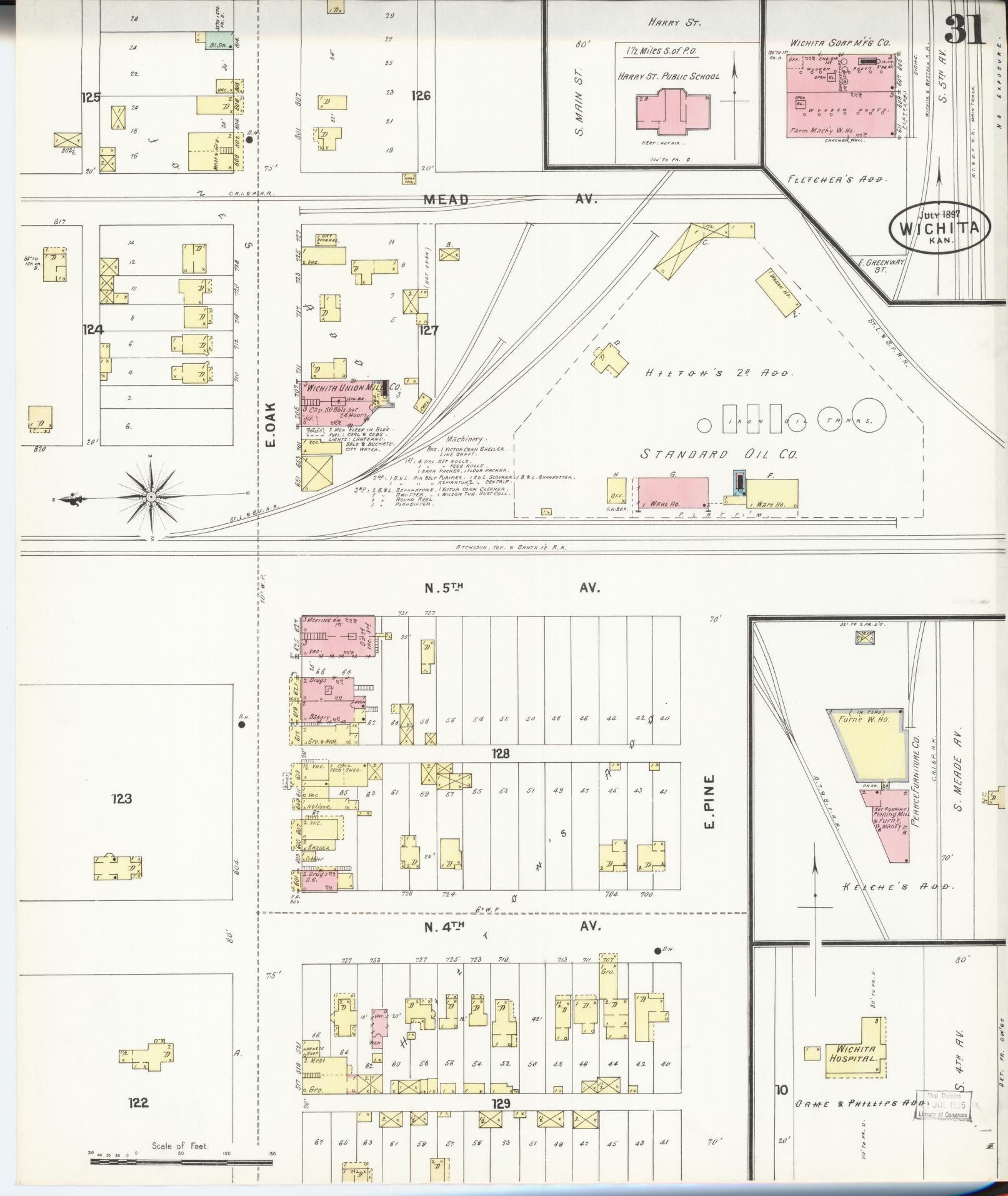 Sanborn Fire Insurance Map from Wichita, Sedgwick County, Kansas (1897), Sheet #0031 - Complete Map Set gallery image, historic Sanborn map, vintage wall art, Kansas Kansas