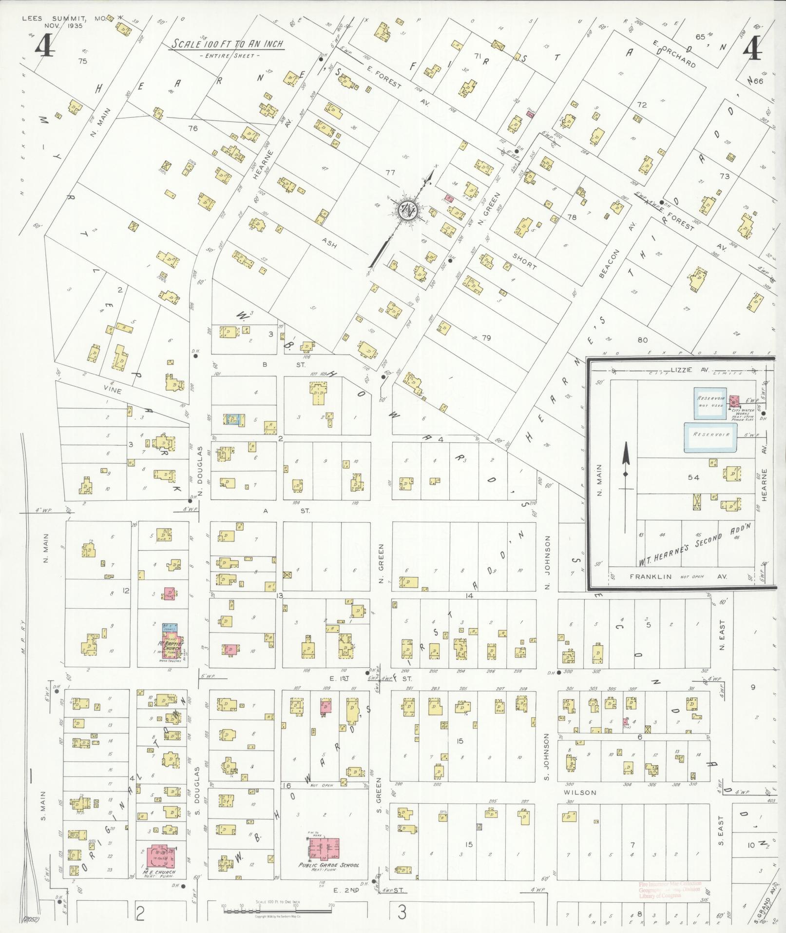 Sanborn Fire Insurance Map from Lee's Summit, Jackson County, Missouri (1935), Sheet #0004 - Historic Sanborn Fire Insurance Map Print, vintage old map wall art, antique decor, genealogy gift, Missouri Missouri map