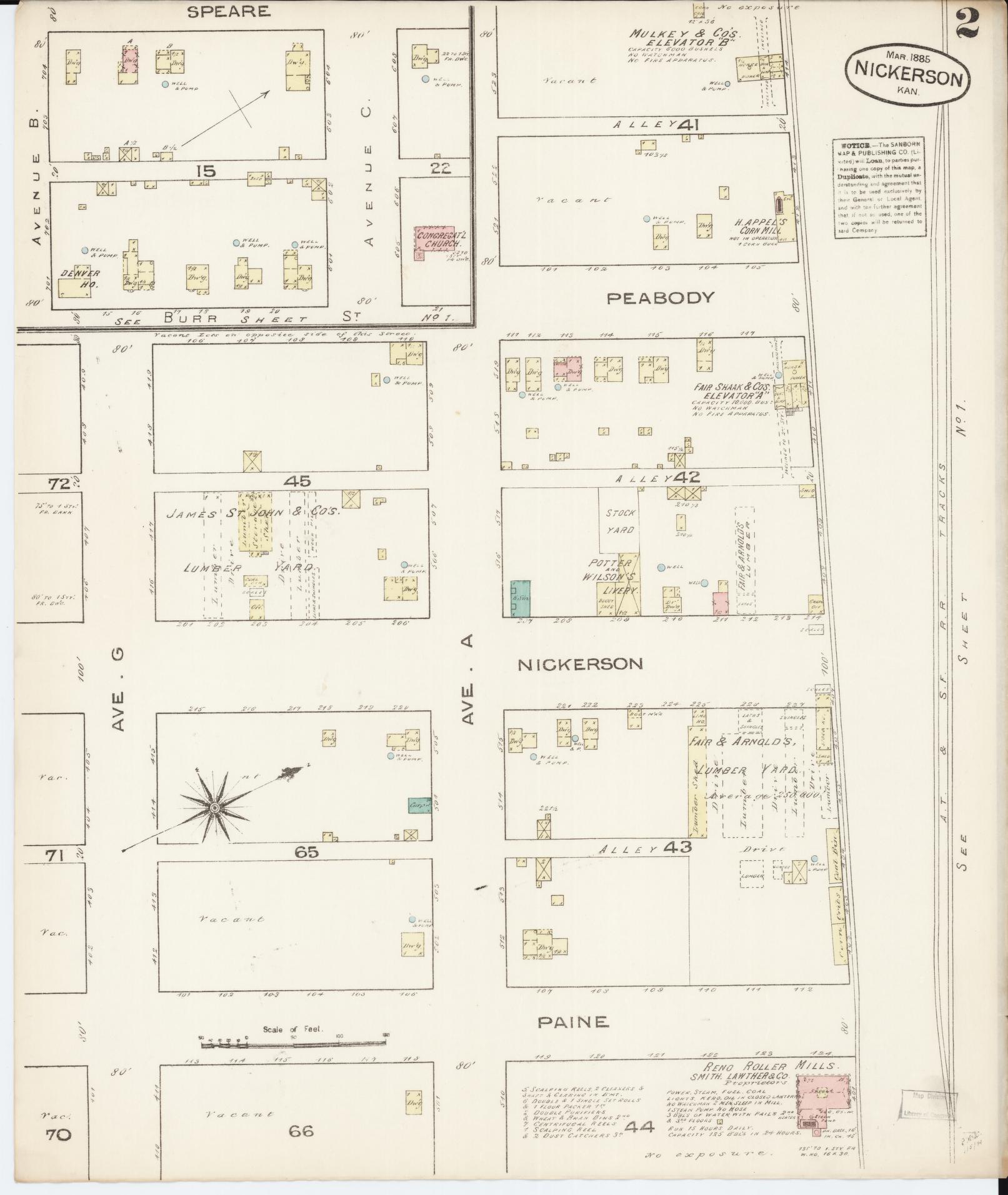 Sanborn Fire Insurance Map from Nickerson, Reno County, Kansas (1885), Sheet #0002 - Complete Map Set gallery image, historic Sanborn map, vintage wall art, Kansas Kansas