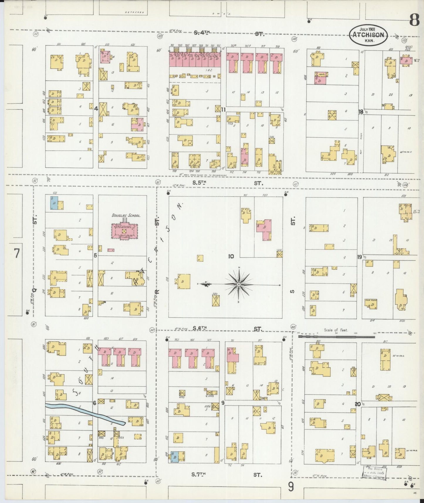 Sanborn Fire Insurance Map from Atchison, Atchison County, Kansas (1901), Sheet #0008 - Complete Map Set gallery image, historic Sanborn map, vintage wall art, Kansas Kansas