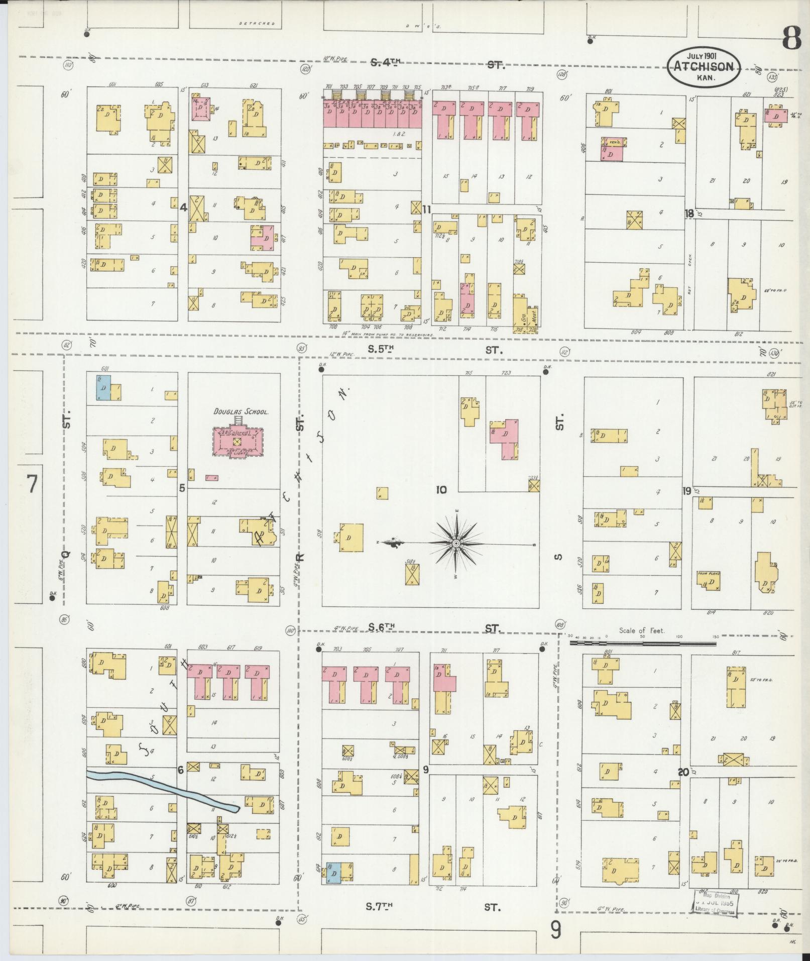 Sanborn Fire Insurance Map from Atchison, Atchison County, Kansas (1901), Sheet #0008 - Complete Map Set gallery image, historic Sanborn map, vintage wall art, Kansas Kansas