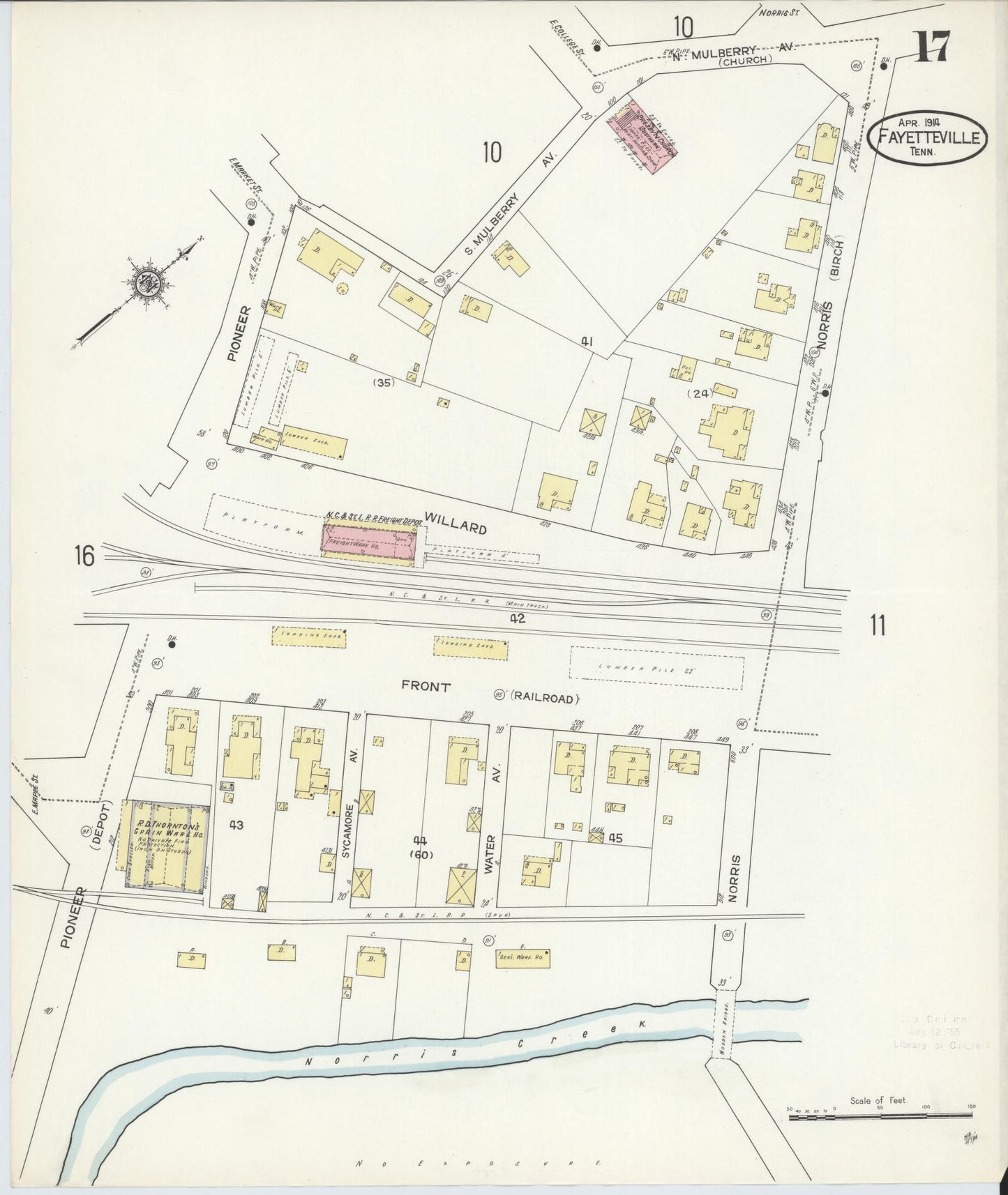 Sanborn Fire Insurance Map from Fayetteville, Lincoln County, Tennessee (1914), Sheet #0017 - Historic Sanborn Fire Insurance Map Print, vintage old map wall art, antique decor, genealogy gift, Tennessee Tennessee map