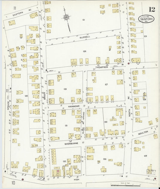 Sanborn Fire Insurance Map from Sanford, York County, Maine (1912), Sheet #0012 - Historic Sanborn Fire Insurance Map Print, vintage old map wall art, antique decor, genealogy gift, Maine Maine map