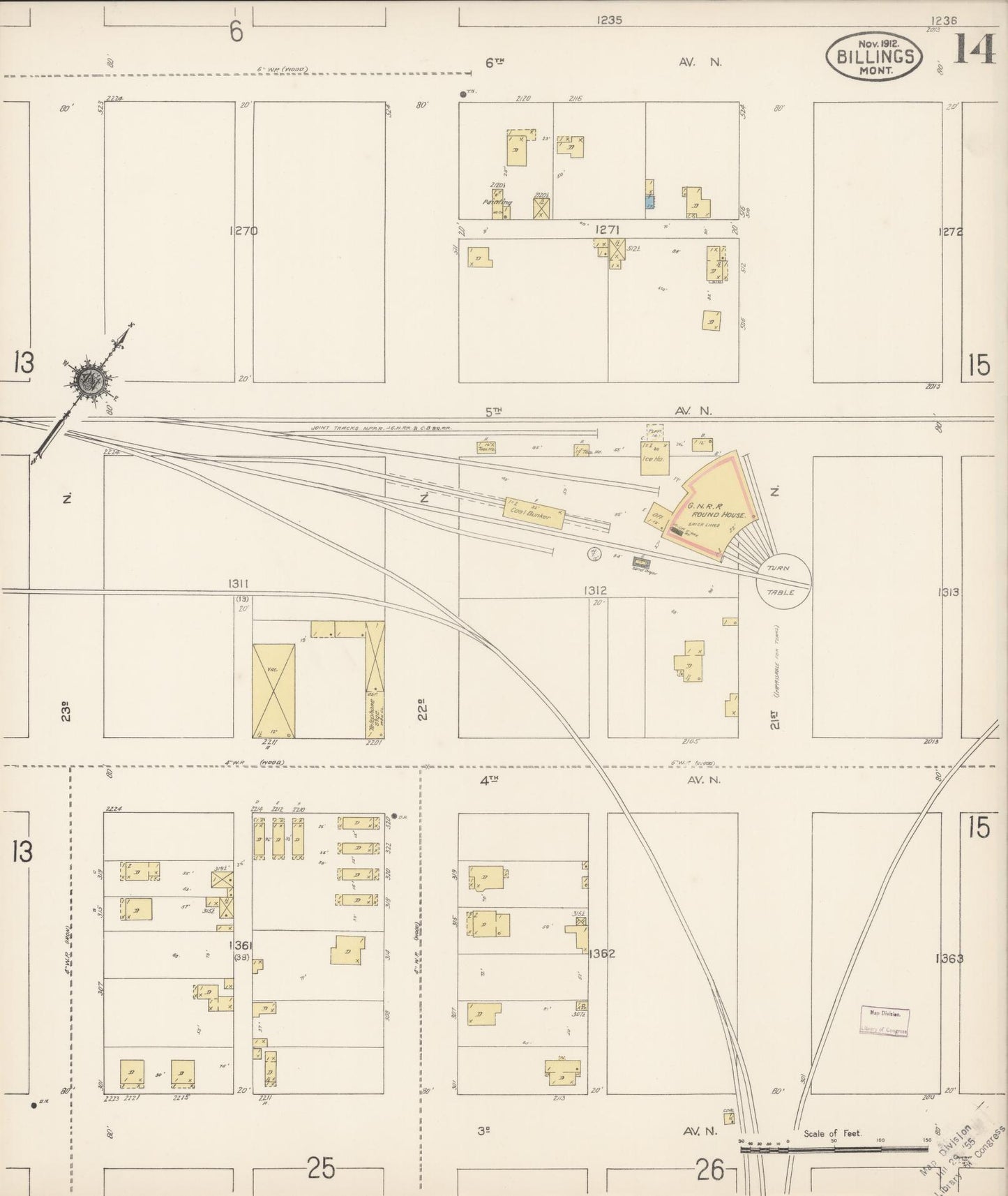 Sanborn Fire Insurance Map from Billings, Yellowstone County, Montana (1912), Sheet #0014 - Complete Map Set gallery image, historic Sanborn map, vintage wall art, Montana Montana