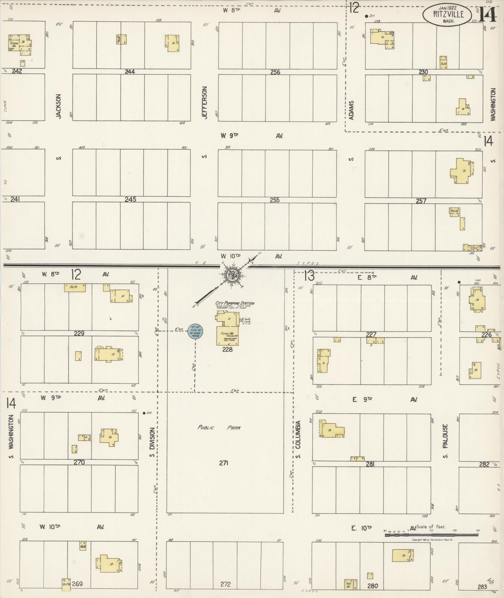 Sanborn Fire Insurance Map from Ritzville, Adams County, Washington (1922), Sheet #0014 - Historic Sanborn Fire Insurance Map Print, vintage old map wall art, antique decor, genealogy gift, Washington Washington map
