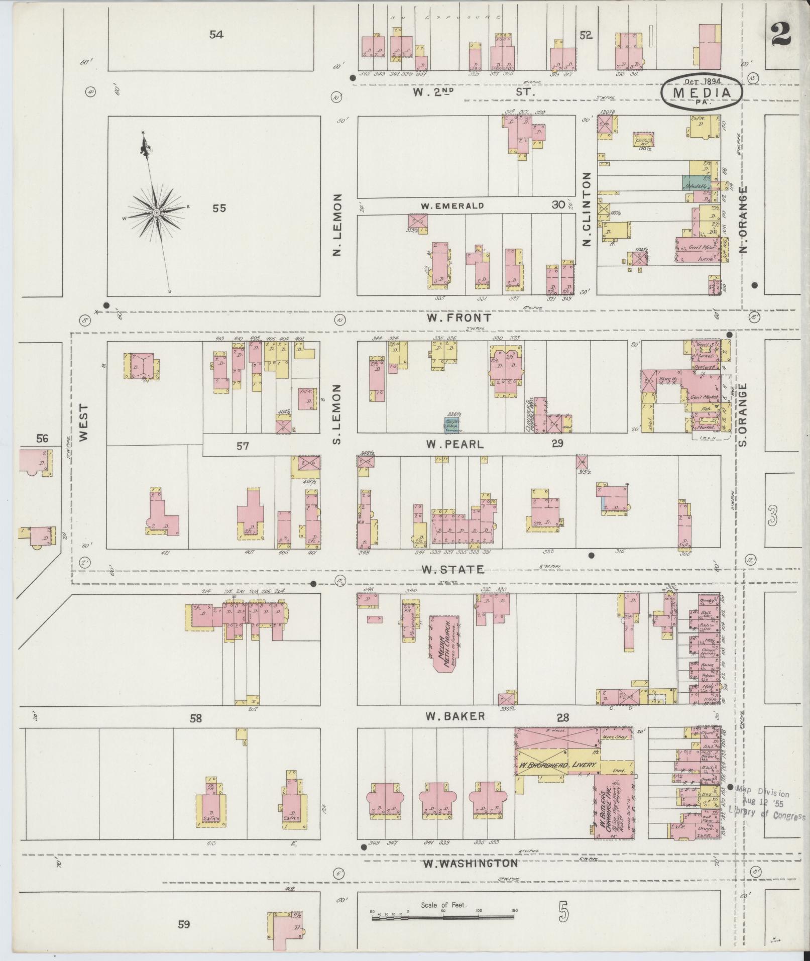 Sanborn Fire Insurance Map from Media, Delaware County, Pennsylvania (1894), Sheet #0002 - Historic Sanborn Fire Insurance Map Print, vintage old map wall art, antique decor, genealogy gift, Media Delaware map