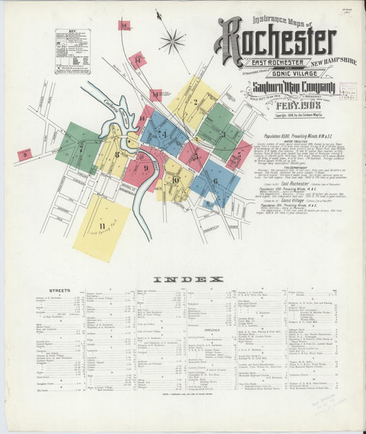 Sanborn Fire Insurance Map from Rochester, Strafford County, New Hampshire (1908), Sheet #0001 - Complete Map Set gallery image, historic Sanborn map, vintage wall art, New Hampshire New Hampshire