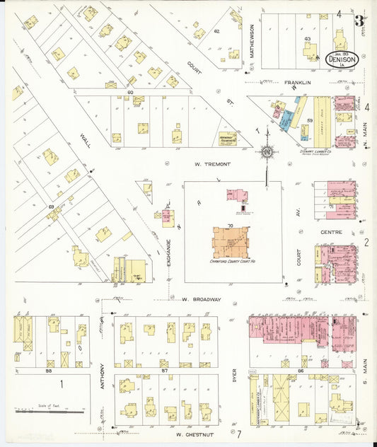 Sanborn Fire Insurance Map from Denison, Crawford County, Iowa (1913), Sheet #0003 - Historic Sanborn Fire Insurance Map Print, vintage old map wall art