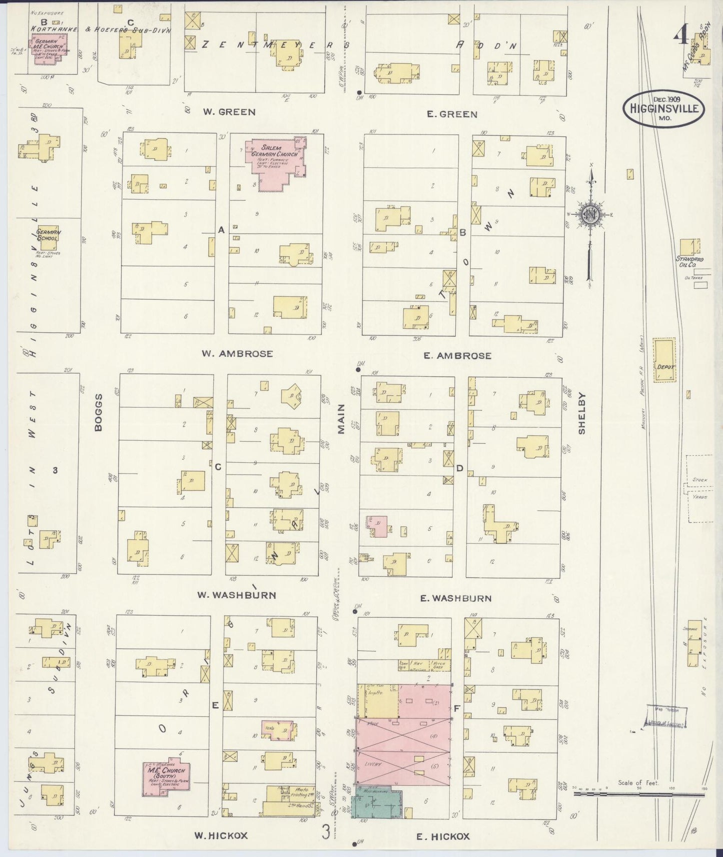 Sanborn Fire Insurance Map from Higginsville, Lafayette County, Missouri (1909), Sheet #0004 - Complete Map Set gallery image, historic Sanborn map, vintage wall art, Missouri Missouri