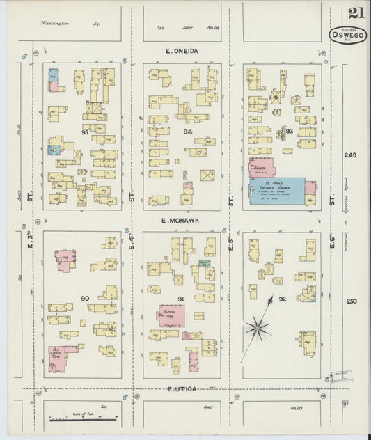 Sanborn Fire Insurance Map from Oswego, Oswego County, New York (1890), Sheet #0021 - Historic Sanborn Fire Insurance Map Print, vintage old map wall art, antique decor, genealogy gift, New York New York map