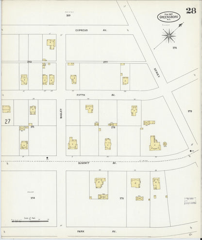 Sanborn Fire Insurance Map from Greensboro, Guilford County, North Carolina (1907), Sheet #0028 - Complete Map Set gallery image, historic Sanborn map, vintage wall art, North Carolina North Carolina