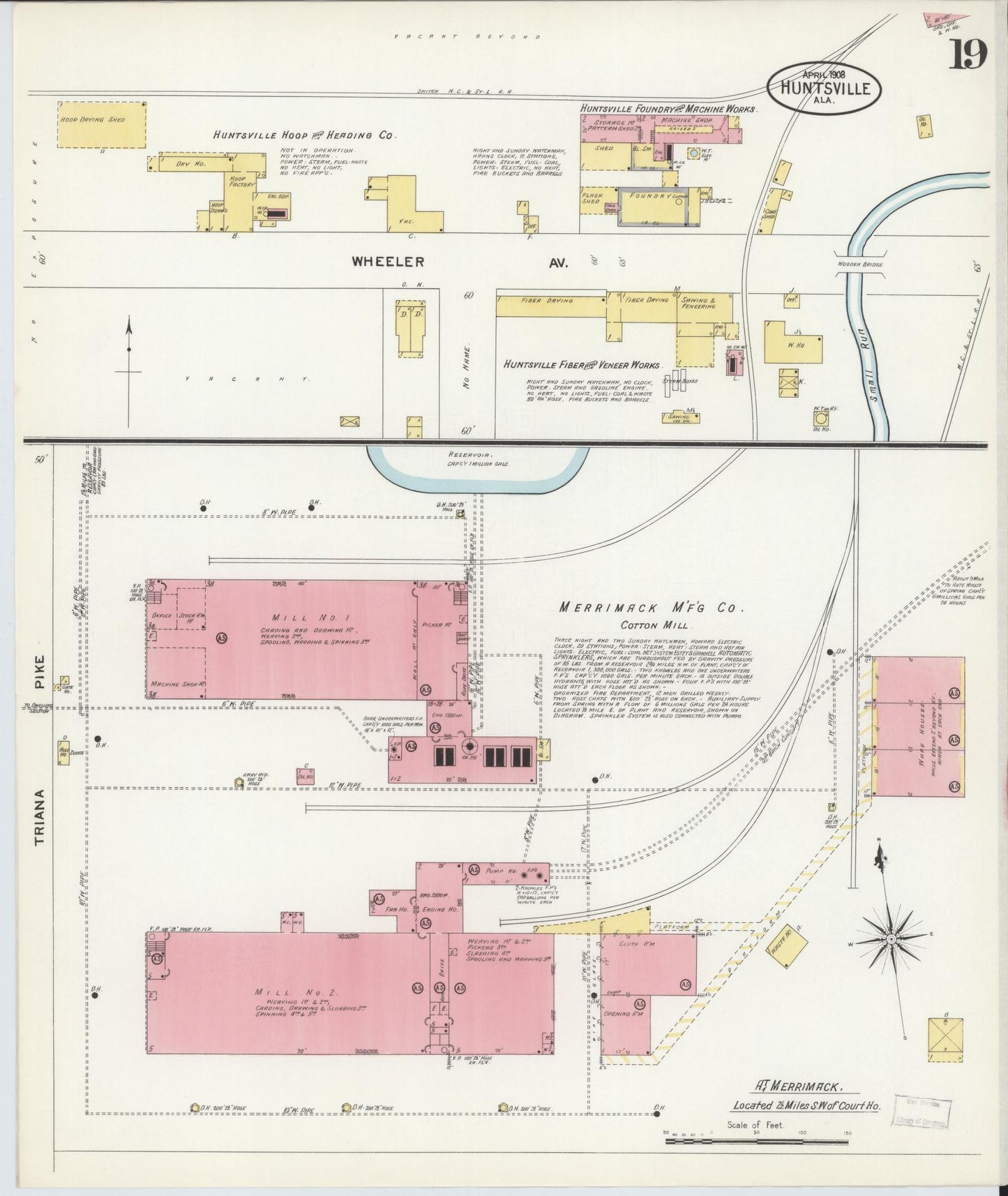 Sanborn Fire Insurance Map from Huntsville, Madison County, Alabama (1908), Sheet #0019 - Historic Sanborn Fire Insurance Map Print, vintage old map wall art, antique decor, genealogy gift, Alabama Alabama map