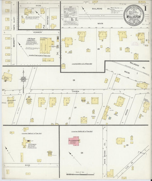 Sanborn Fire Insurance Map from Williston, Barnwell County, South Carolina (1912), Sheet #0001 - Complete Map Set gallery image, historic Sanborn map, vintage wall art, South Carolina South Carolina