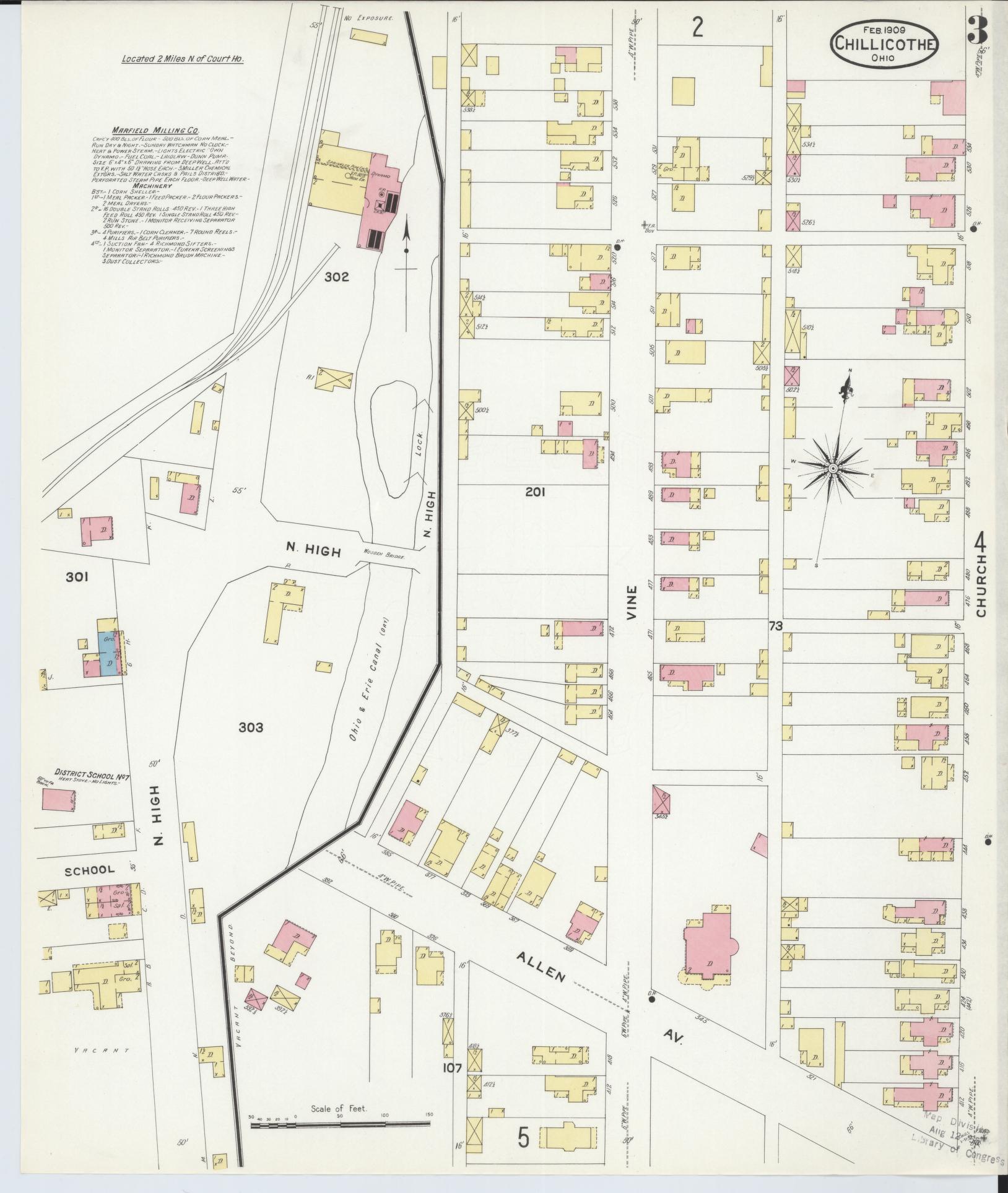Sanborn Fire Insurance Map from Chillicothe, Ross County, Ohio (1909), Sheet #0003 - Complete Map Set gallery image, historic Sanborn map, vintage wall art, Ohio Ohio