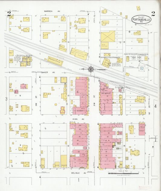 Sanborn Fire Insurance Map from Portageville, New Madrid County, Missouri (1927), Sheet #0002 - Historic Sanborn Fire Insurance Map Print, vintage old map wall art, antique decor, genealogy gift, Missouri Missouri map